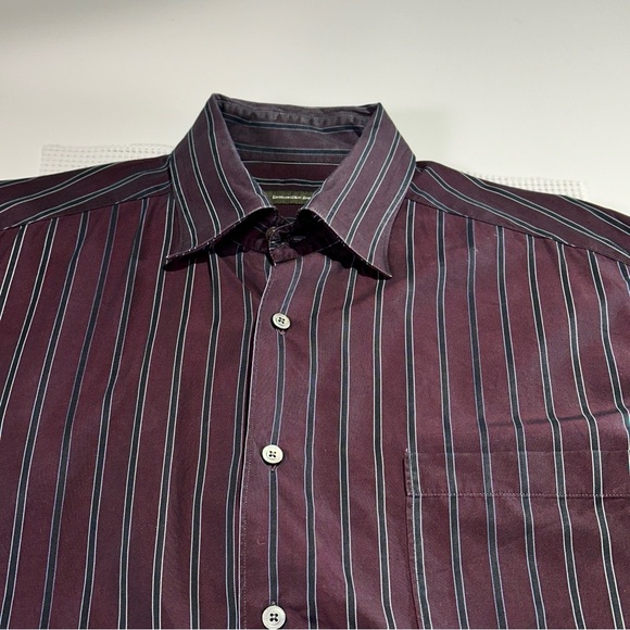 Ermenegildo Zegna classic cotton striped dress shirt tailored fit L burgundy - Picture 3 of 8